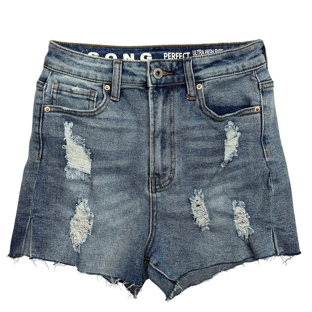 Ultra High Rise Distressed Denim Cutoff Shorts Womens 28 Raw Hem Y2K Festival